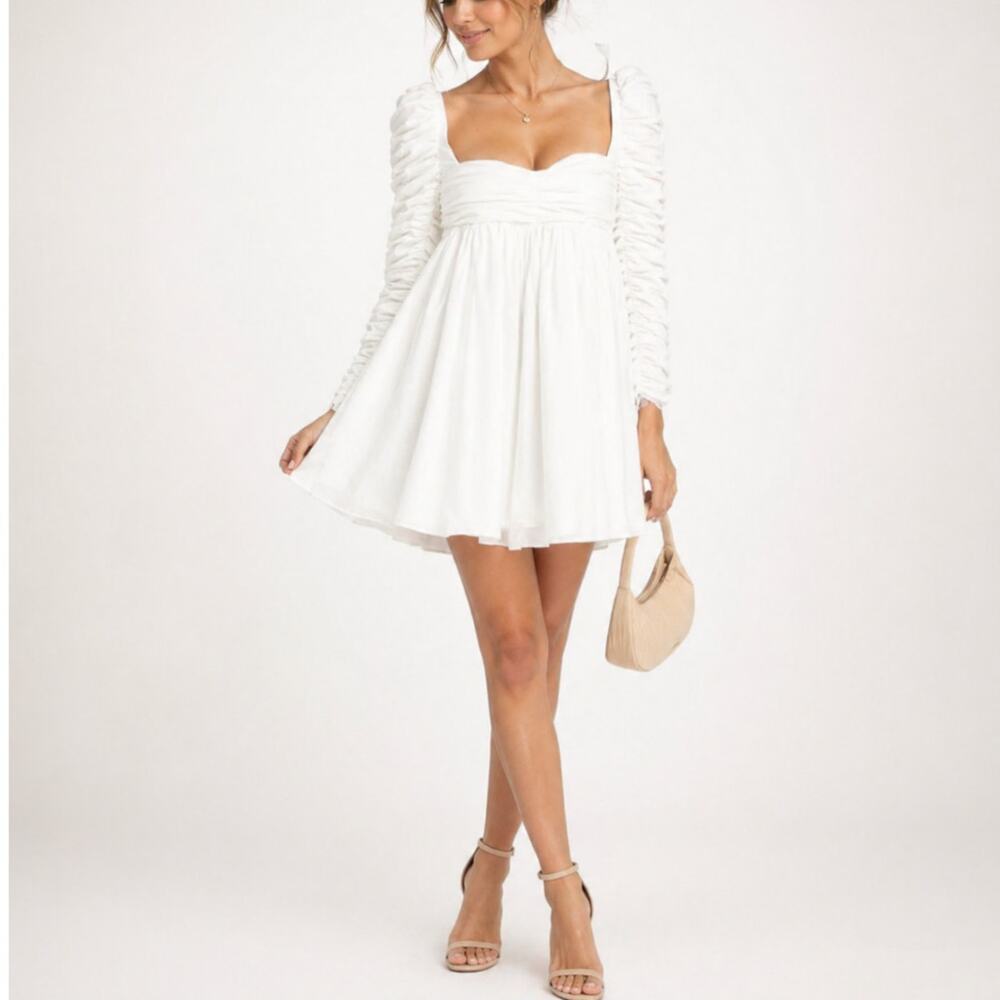Few Moda Select White Mini Dress Size L NWT Puff Sleeve Smocked